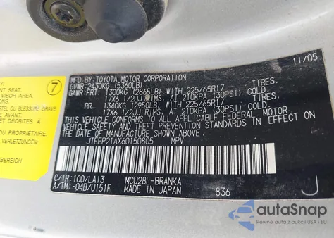 2006 Toyota Highlander Limited V6 из США, поврежденный, VIN JTEEP21AX60150805